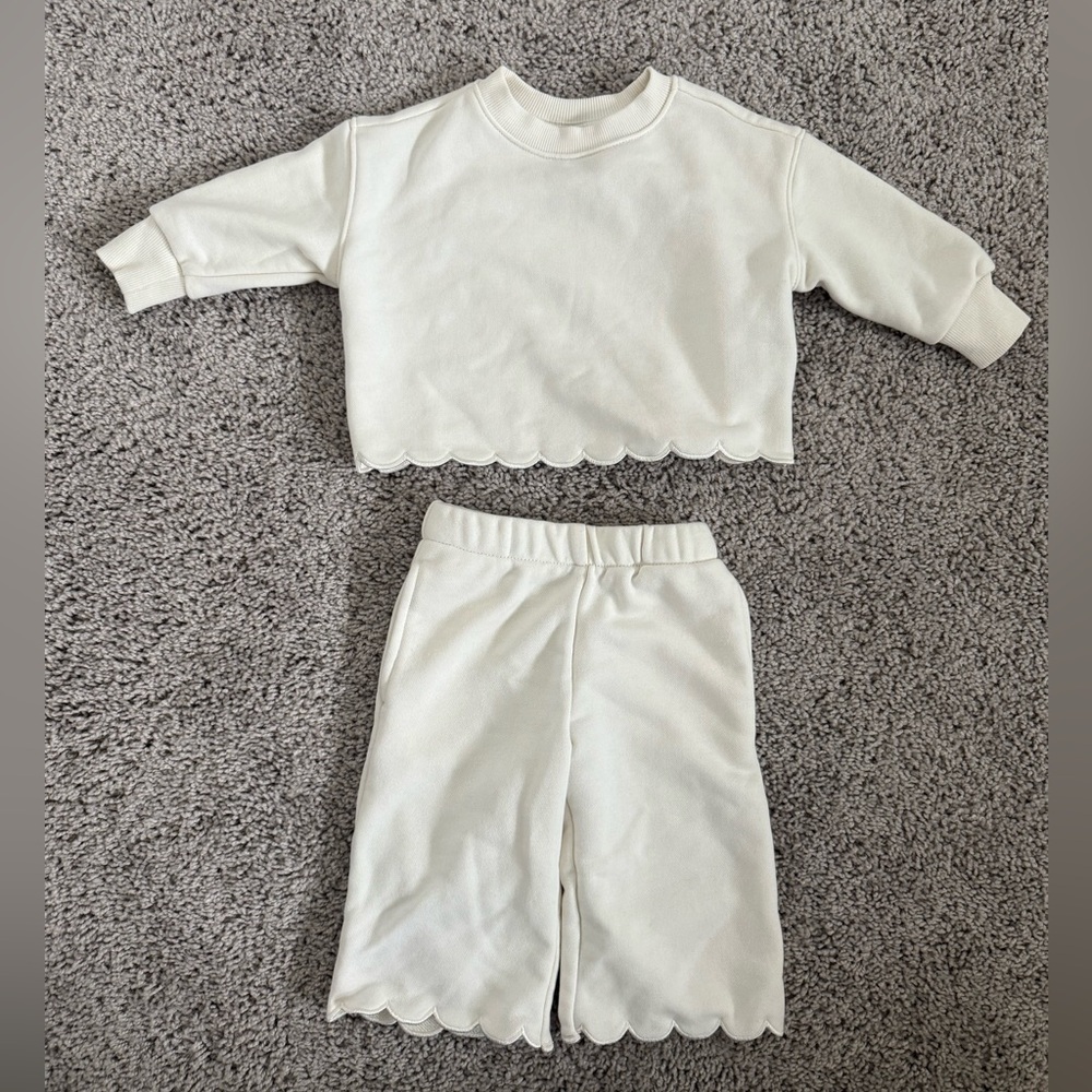 Cream Scallop Hem Two-Piece Set